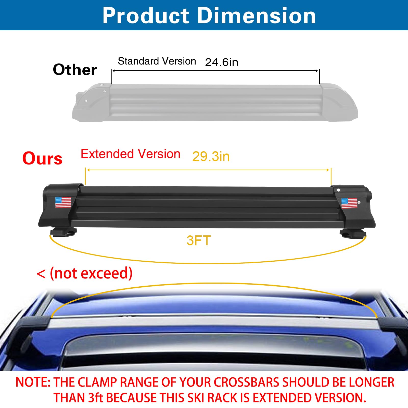 Heavy-Duty Aluminum Ski and Snowboard Rack for Roof Rack - Extended Version with Key Lock Security Holds 6 Pairs of Skis or 4 Snowboards - Perfect for Winter Sports, Mountain Trips, and SUV/Car Roof Storage (Black)