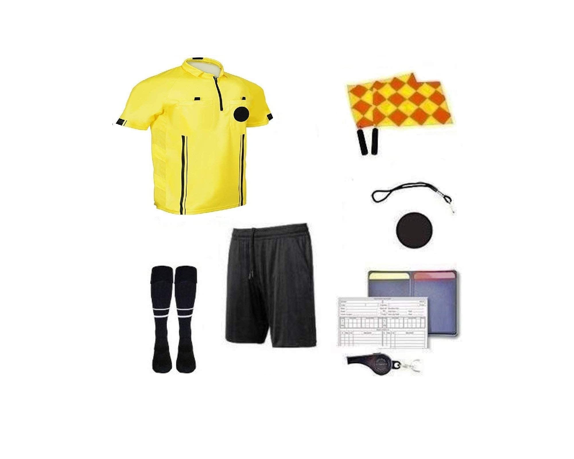 9-Piece Soccer Referee Kit Set - Professional Referee Shirt, Linesman Flags, Whistle & Cards - Complete Football Referee Accessories for Adults & Teens - Perfect for Matches, Training & Officiating Games