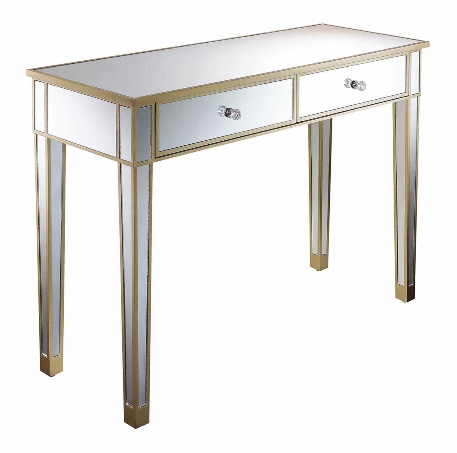 Convenience Concepts Gold Coast Desk - Champagne Finish with Mirror Top | Stylish Home Office & Study Desk for Small Spaces