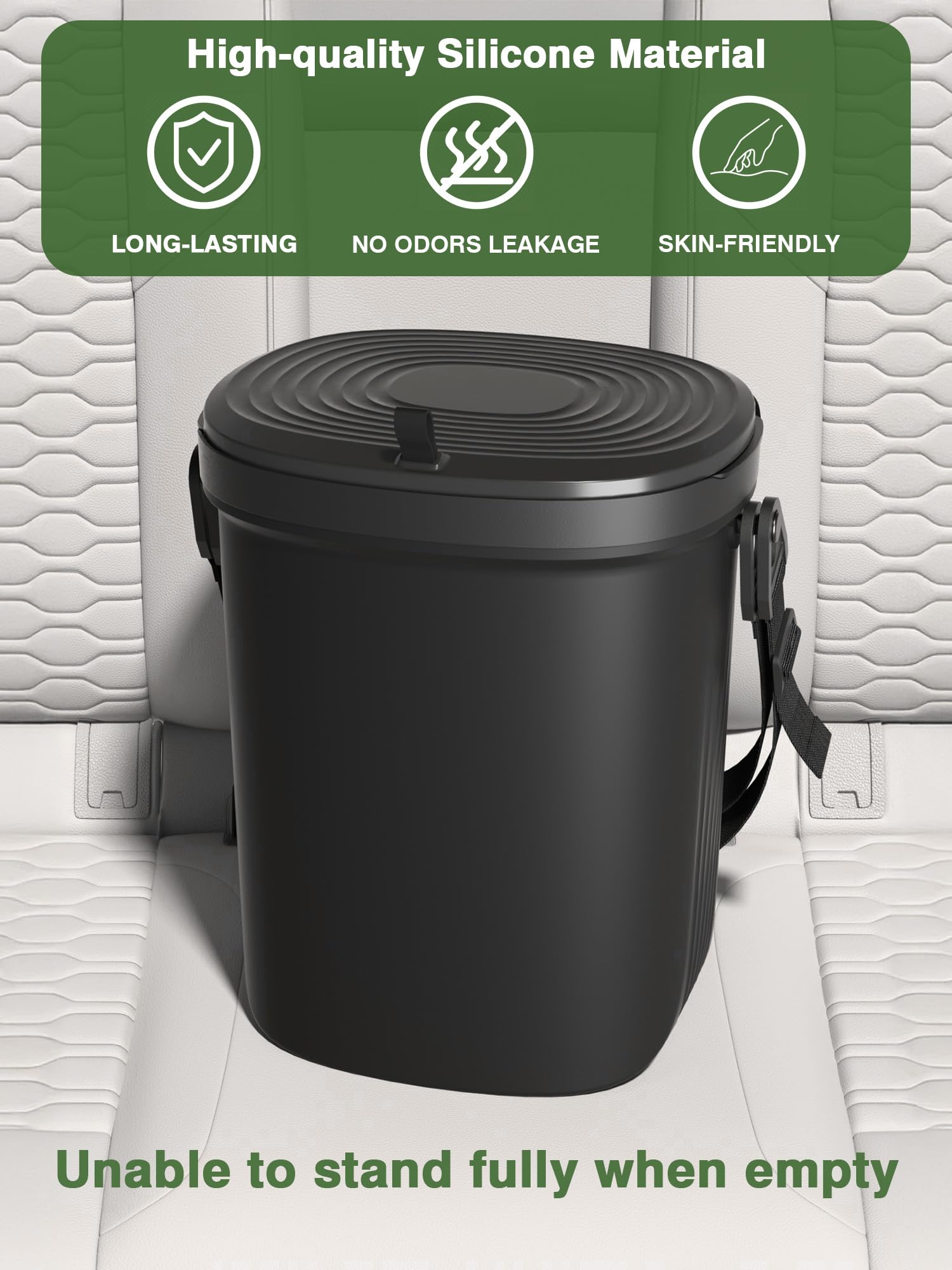 Leakproof Car Trash Can - 1.9 Gallon Soft Silicone Hanging Garbage Bin with Lid for Sedans, SUVs, MPVs & Trucks | Easy to Clean Vehicle Trash Bag | Perfect for Road Trips, Commuting & Family Travel