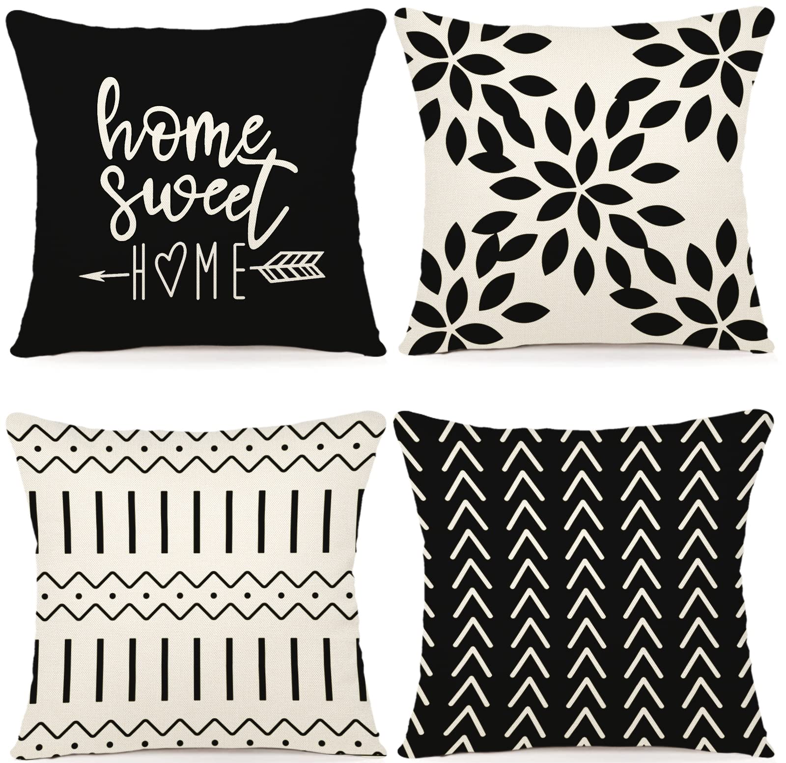 YCOLL 22x22 Inch Pillow Covers Set of 4 - Modern Linen Fabric Throw Pillow Cases for Sofa, Couch, Bed & Car - Decorative Outdoor Home Decor - Black (Perfect for Living Room, Patio & Travel)