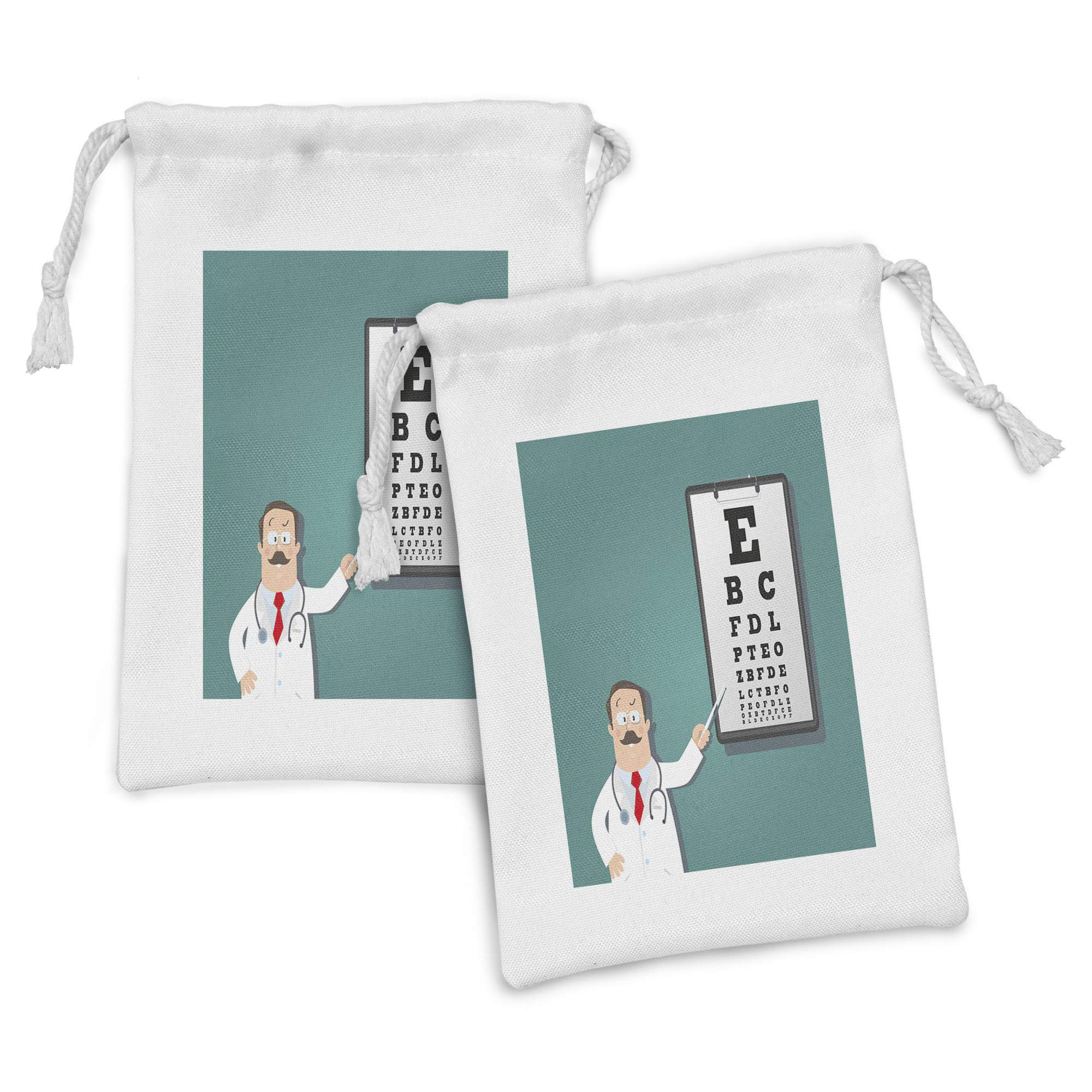 Ambesonne Eye Chart Fabric Pouch Set of 2 - Snellen Chart Optician Doctor Design Drawstring Bags (9