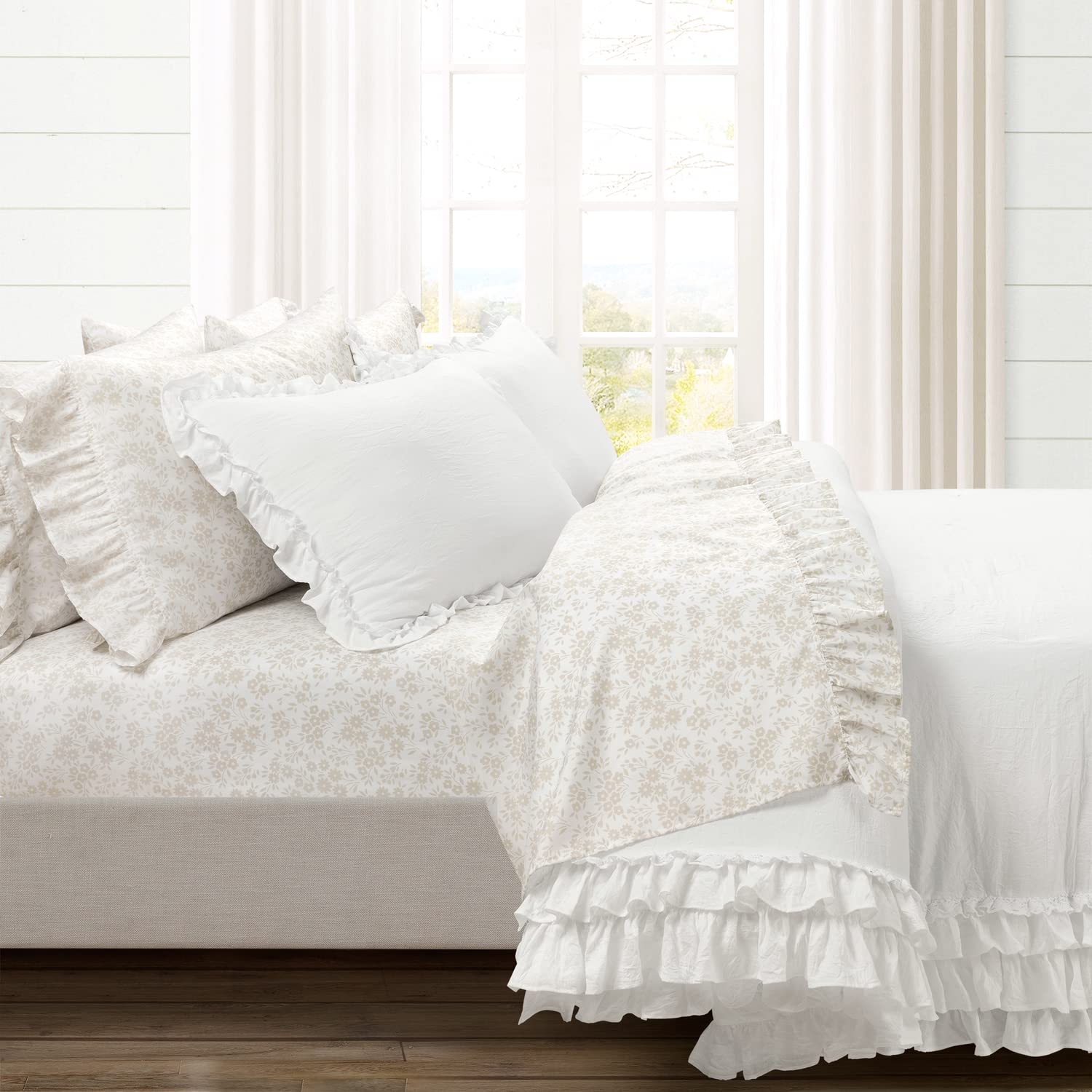 Lush Decor Floral Ruffle 4-Piece Sheet Set - Twin-XL for Cozy Bedroom Decor