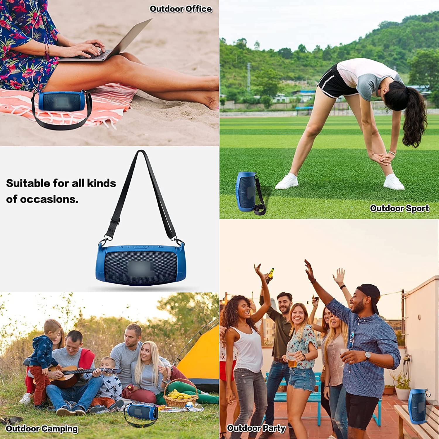 Premium Silicone Protective Case for JBL CHARGE 5 Bluetooth Speaker - Shockproof, Waterproof Cover with Carrying Strap (Blue) - Perfect for Travel, Outdoor Adventures & Home Use