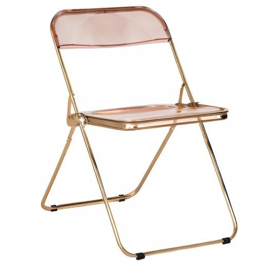 LeisureMod Lawrence Modern Transparent Acrylic Folding Chairs with Gold Metal Frame - Set of 2 Rose Pink - Perfect for Patio, Garden, Poolside & Indoor Events