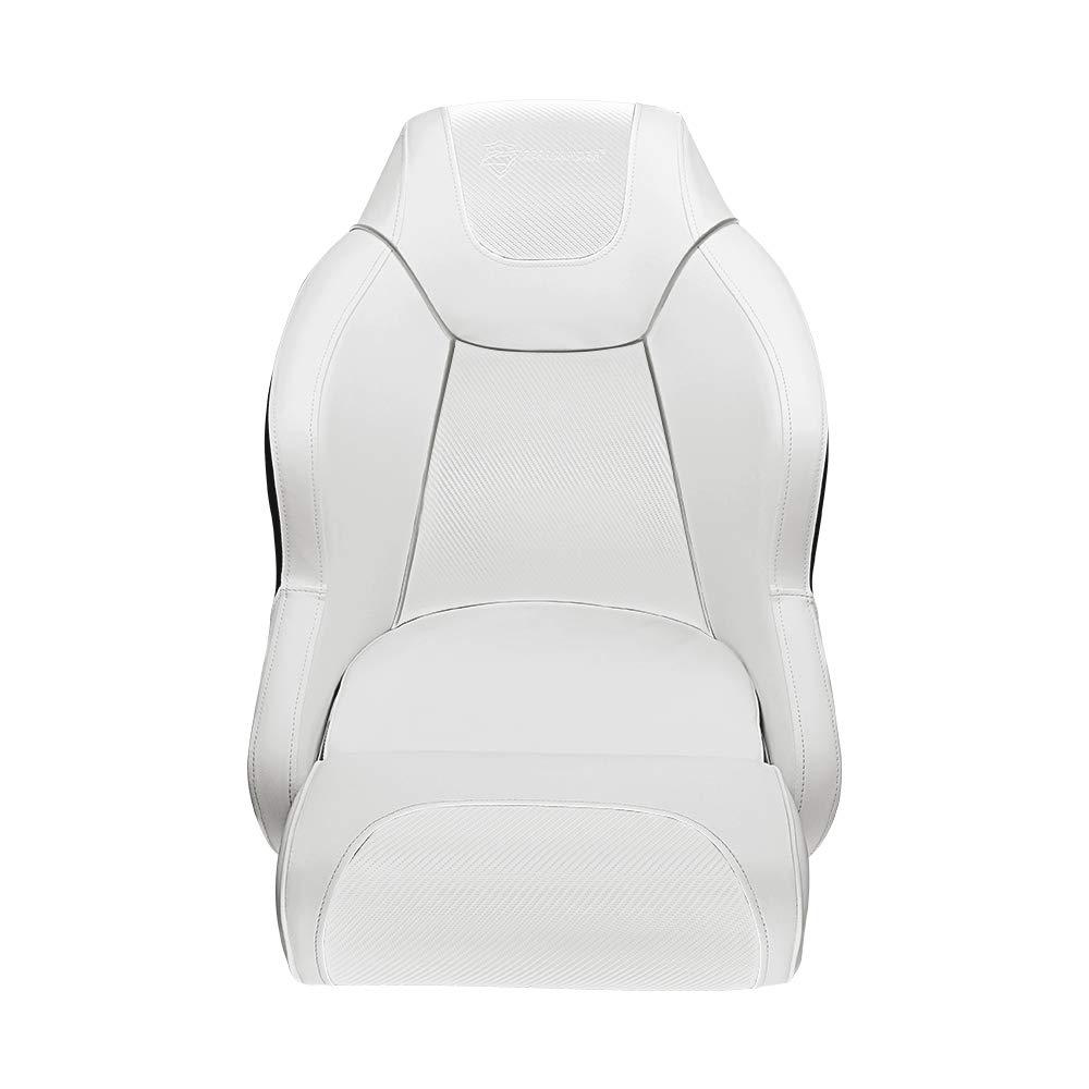 Premium Seamander Captain Bucket Seat - Heavy Duty Flip Up Boat Seat for Fishing & Boating (D-White/White) - Comfortable Marine Seating for Pontoon, Bass & Offshore Boats