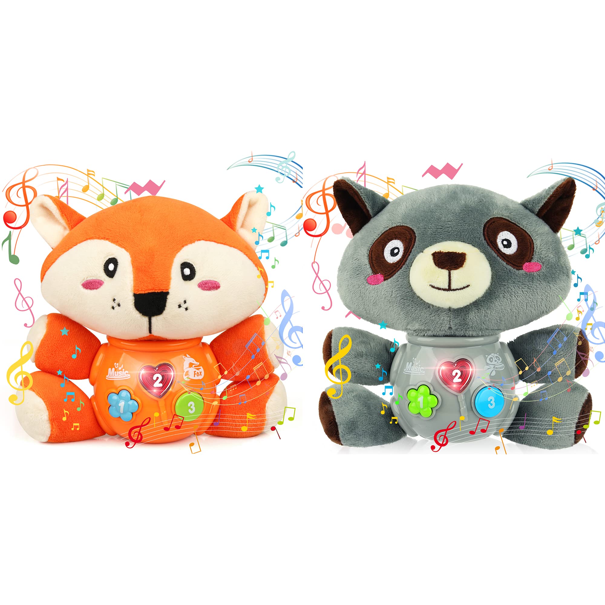 Vanmor Soft Plush Fox & Raccoon Baby Toys - Cute Stuffed Animals for Infants, Toddlers & Nursery Decor | Perfect for Cuddling, Playtime & Gift Giving