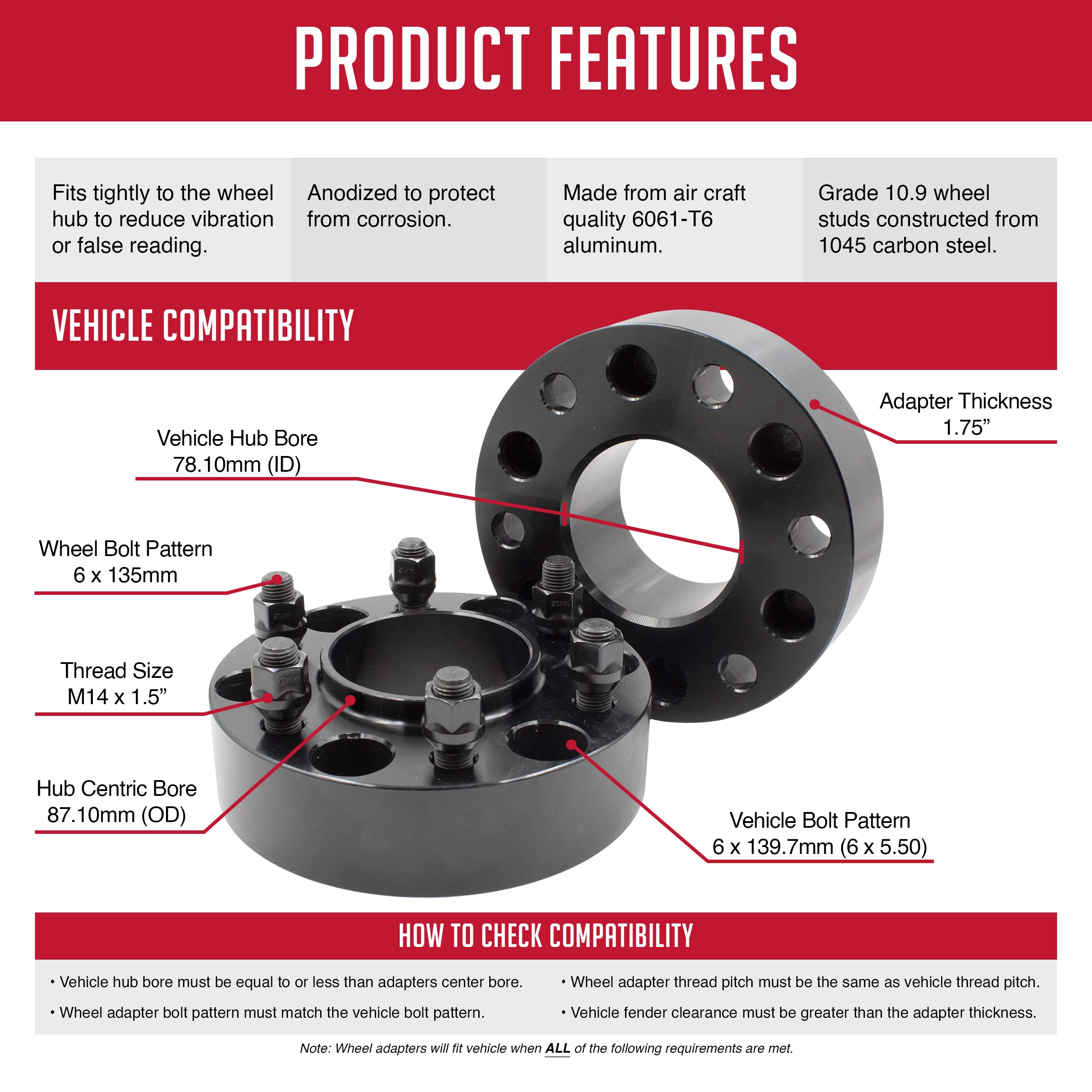 2 Pcs Hub Centric Wheel Spacers 6x5.5