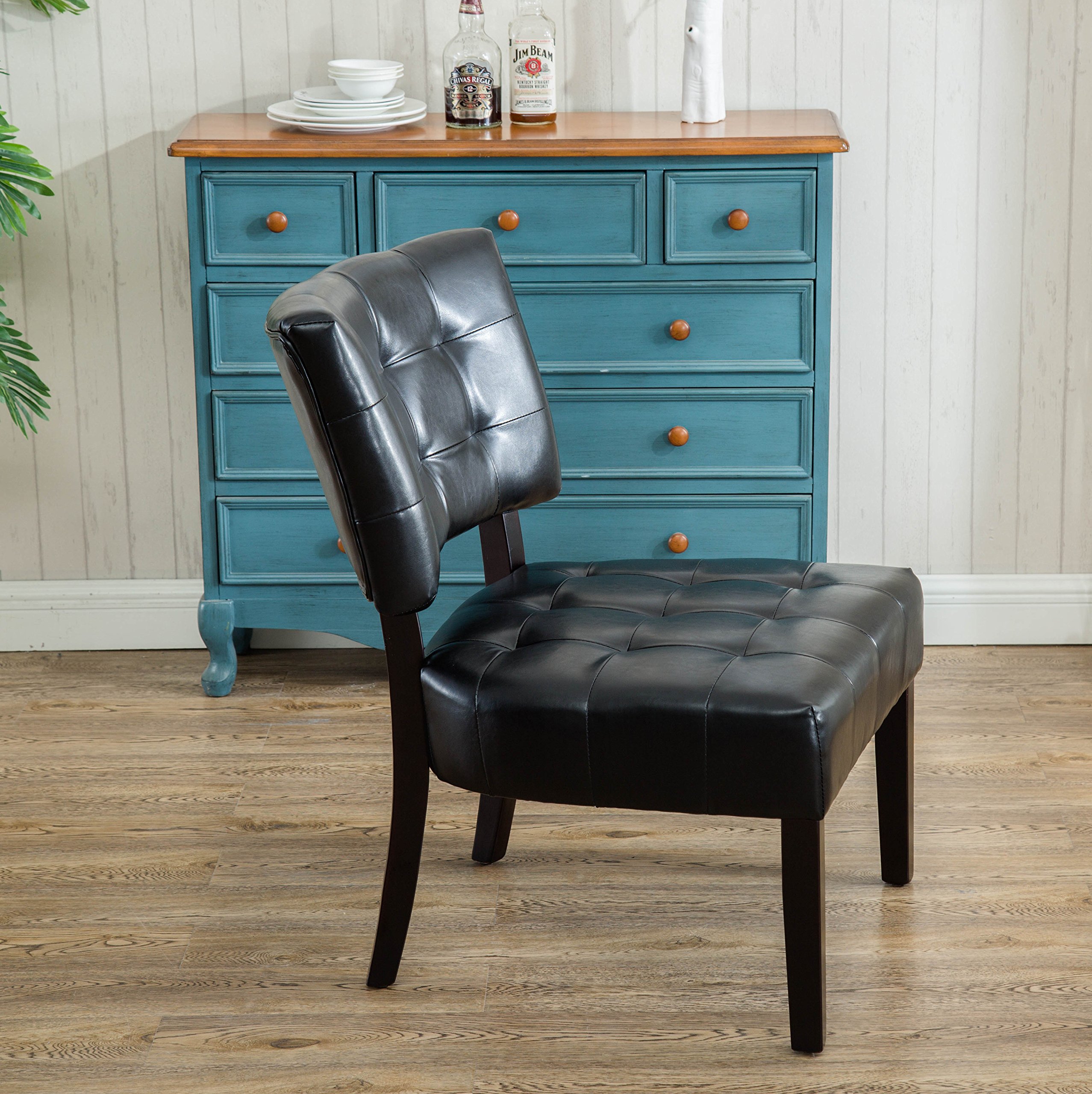 Roundhill Furniture Faux Leather Tufted Accent Chair - Oversized Black Modern Lounge Chair for Living Room, Bedroom & Office - Comfortable Seating for Home Decor
