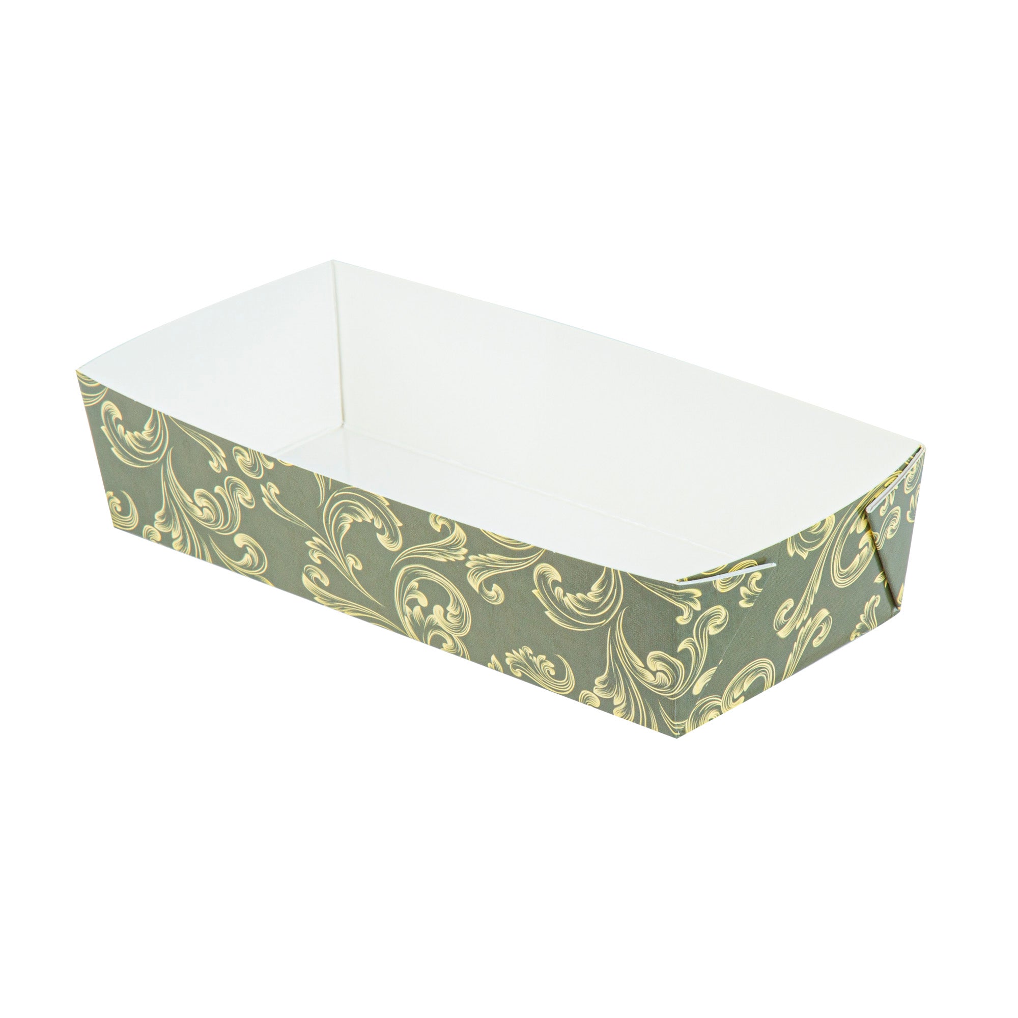 Bake Tek 14 oz Dark Green Vintage Floral Paper Baking Tray - Greaseproof & Eco-Friendly - 7.75