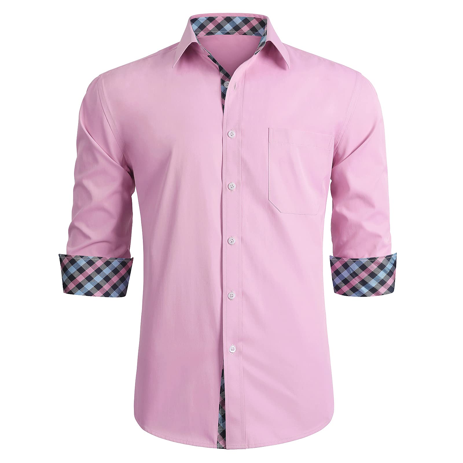 HISDERN Men's Contrast Casual & Formal Button Down Dress Shirt - Long Sleeve Printed Regular Fit Shirt for Office, Business & Special Occasions