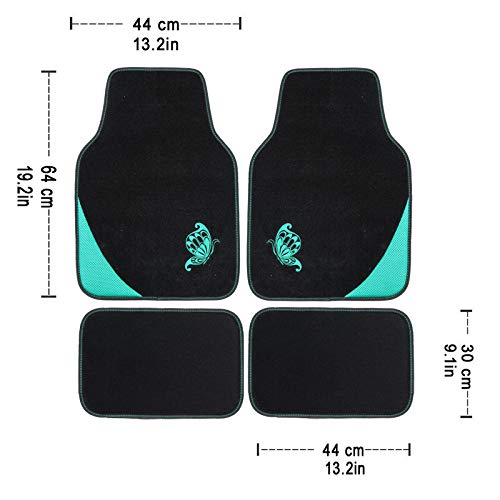 Universal Fit Embroidered Butterfly Car Floor Mats - Set of 4 for SUV, Truck, Sedan & Van (Black with Mint Green) | All-Weather Protection & Easy Cleaning for Daily Commute & Road Trips