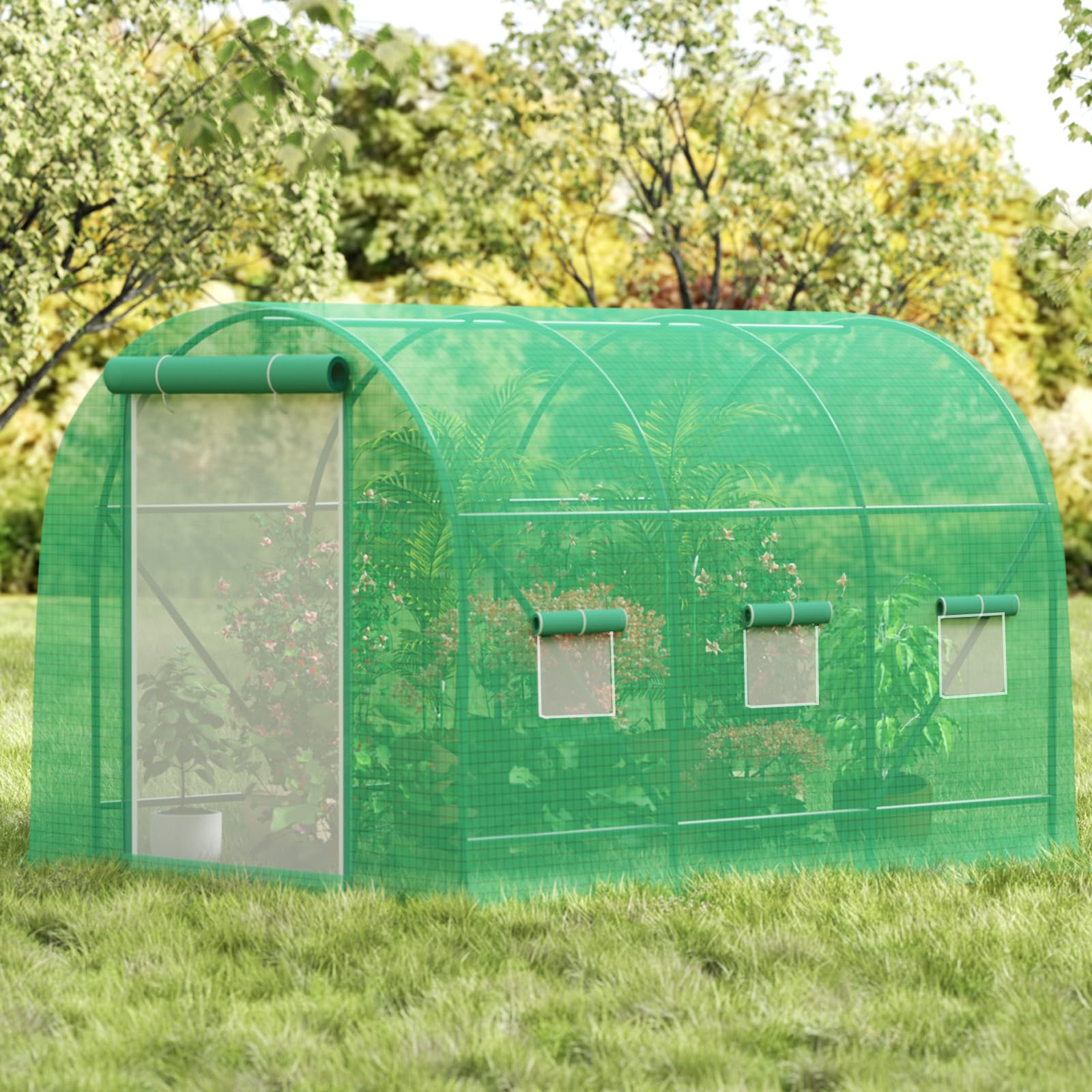 10x7x7 FT Outdoor Greenhouse with Screen Door - Heavy Duty Walk-in Plant House for Garden, UV Protection, Thermostatic & Waterproof - Perfect for Growing Vegetables, Flowers & Seedlings All Season
