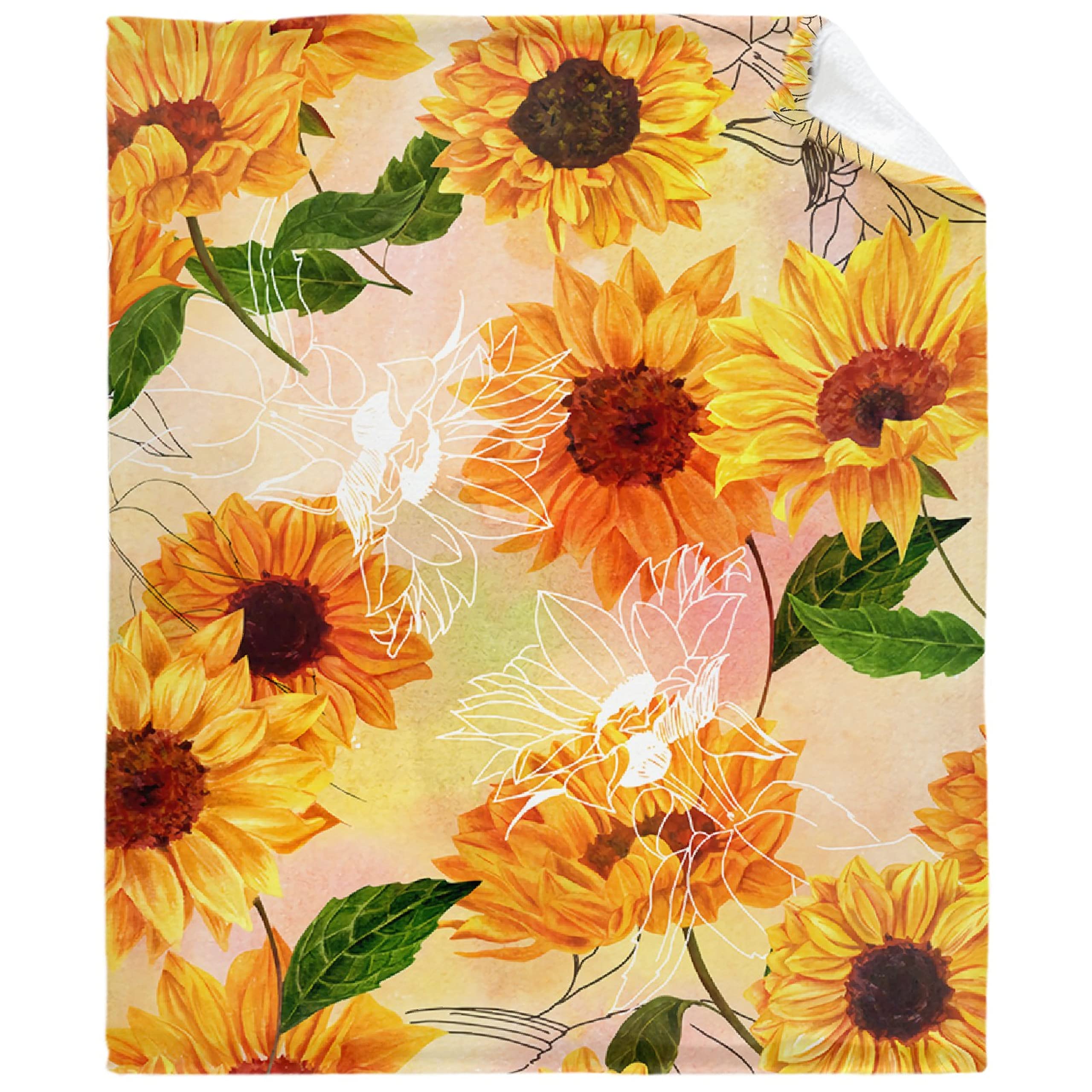 Vintage Sunflower Yellow Oil Painting Flannel Throw Blanket - Ultra Soft Fleece Blanket for Bed, Sofa & Couch - Oversized 120