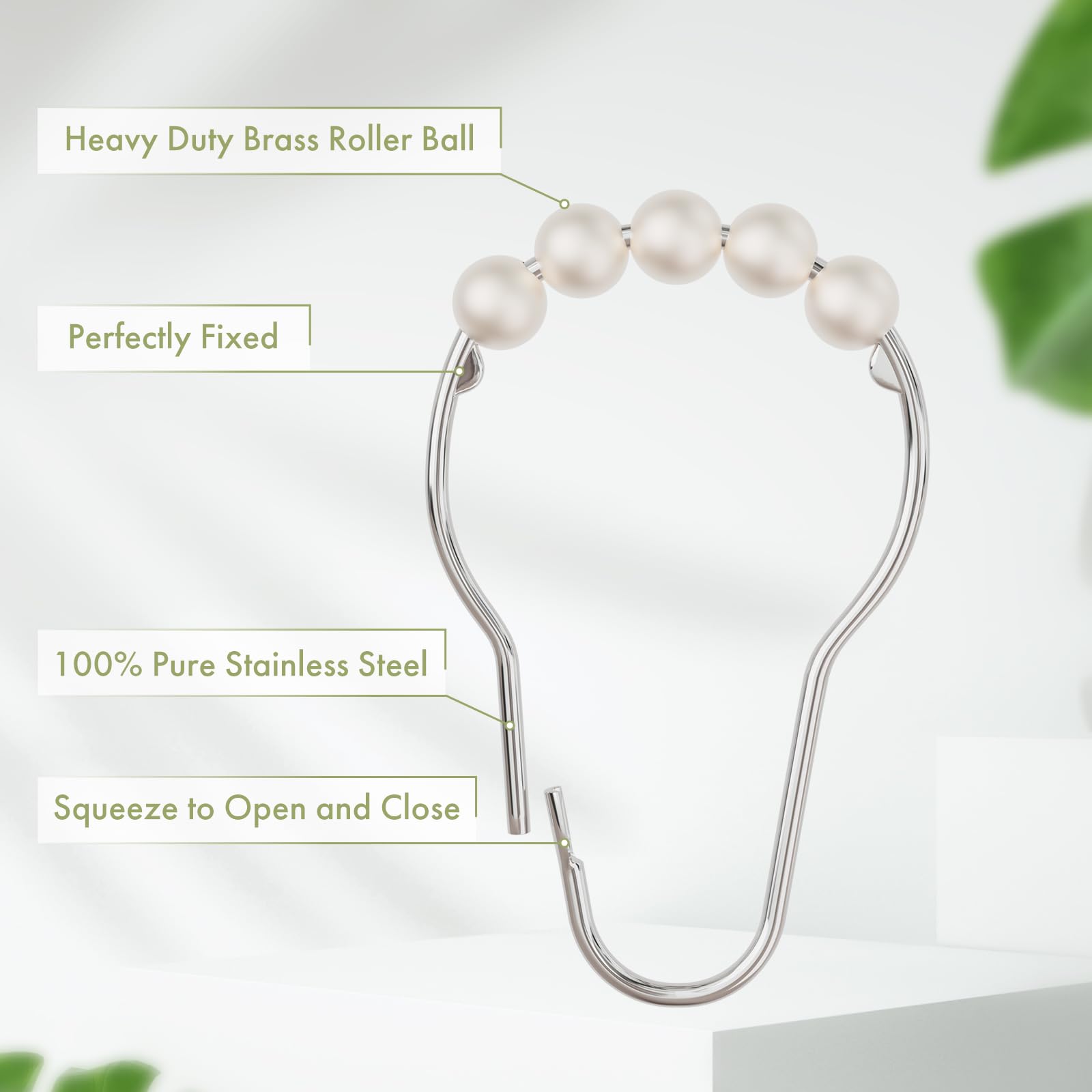 Stainless Steel Shower Curtain Hooks - 12 Pack Decorative Bathroom Hooks for Shower Curtains, Rustproof & Durable White Shower Accessories - Perfect for Bathroom, Hotel, and Home Decor