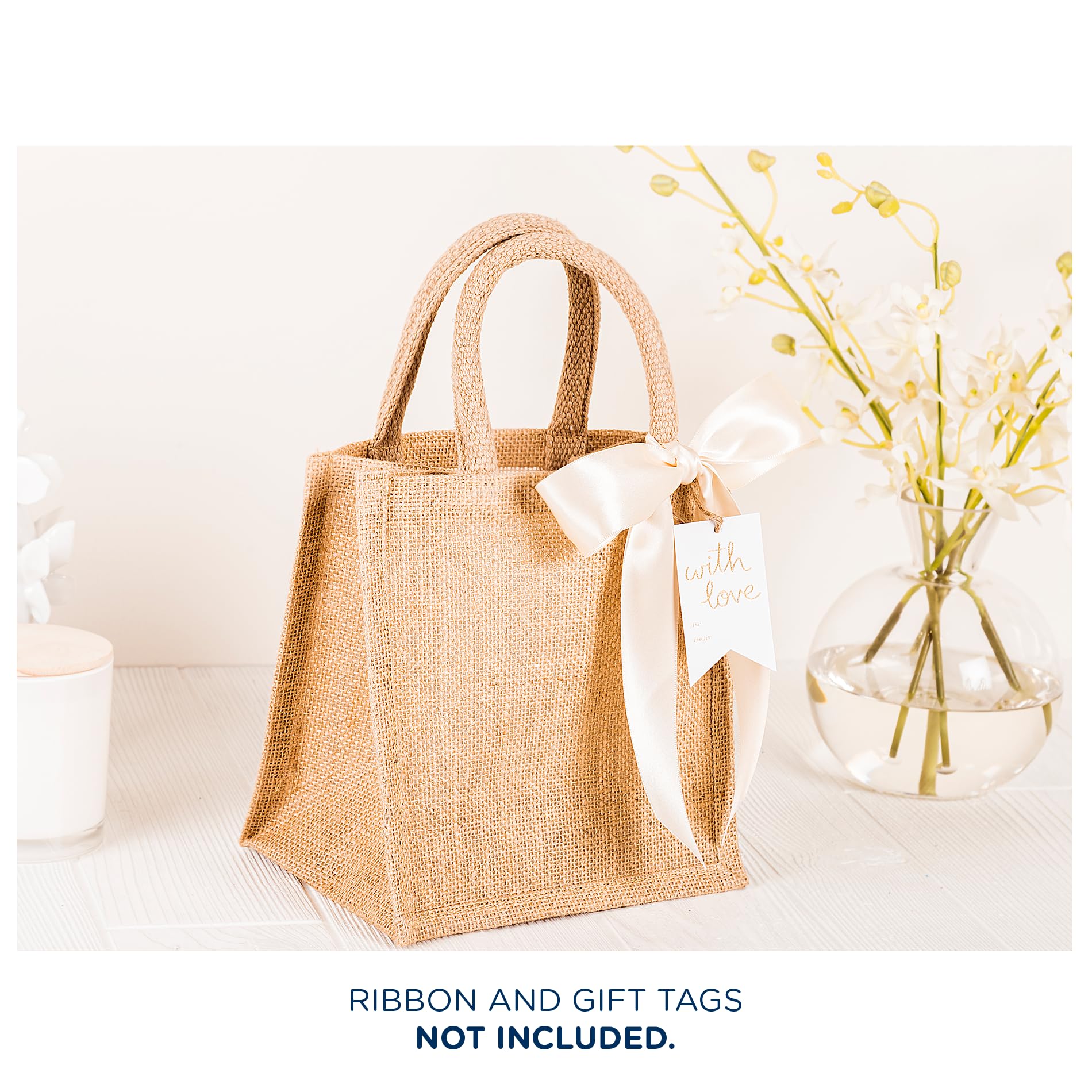 50 Small Jute Burlap Gift Bags with Handles - 8