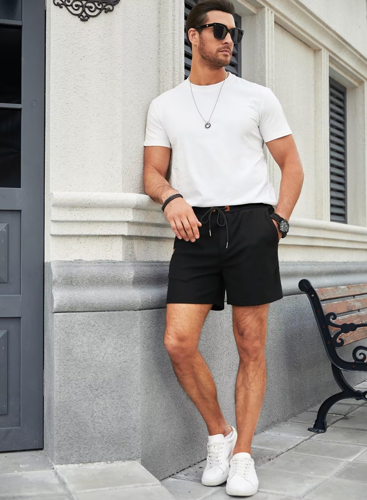 JMIERR Men's Casual Waffle Shorts with Drawstring & Elastic Waist - Breathable Workout Shorts with Pockets for Gym, Running, Beach & Summer Outdoor Activities
