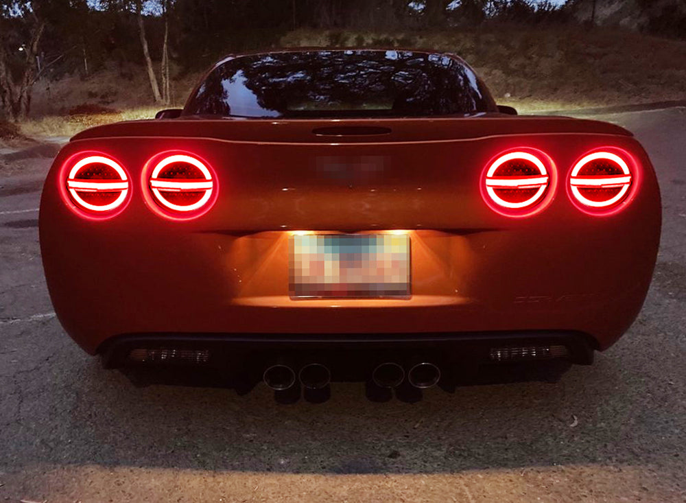 05-13 C6 Corvette LED Halo Headlights with Clear Lens & Black Housing - Laser Tail Lights for Enhanced Visibility - Perfect for Night Driving & Car Shows