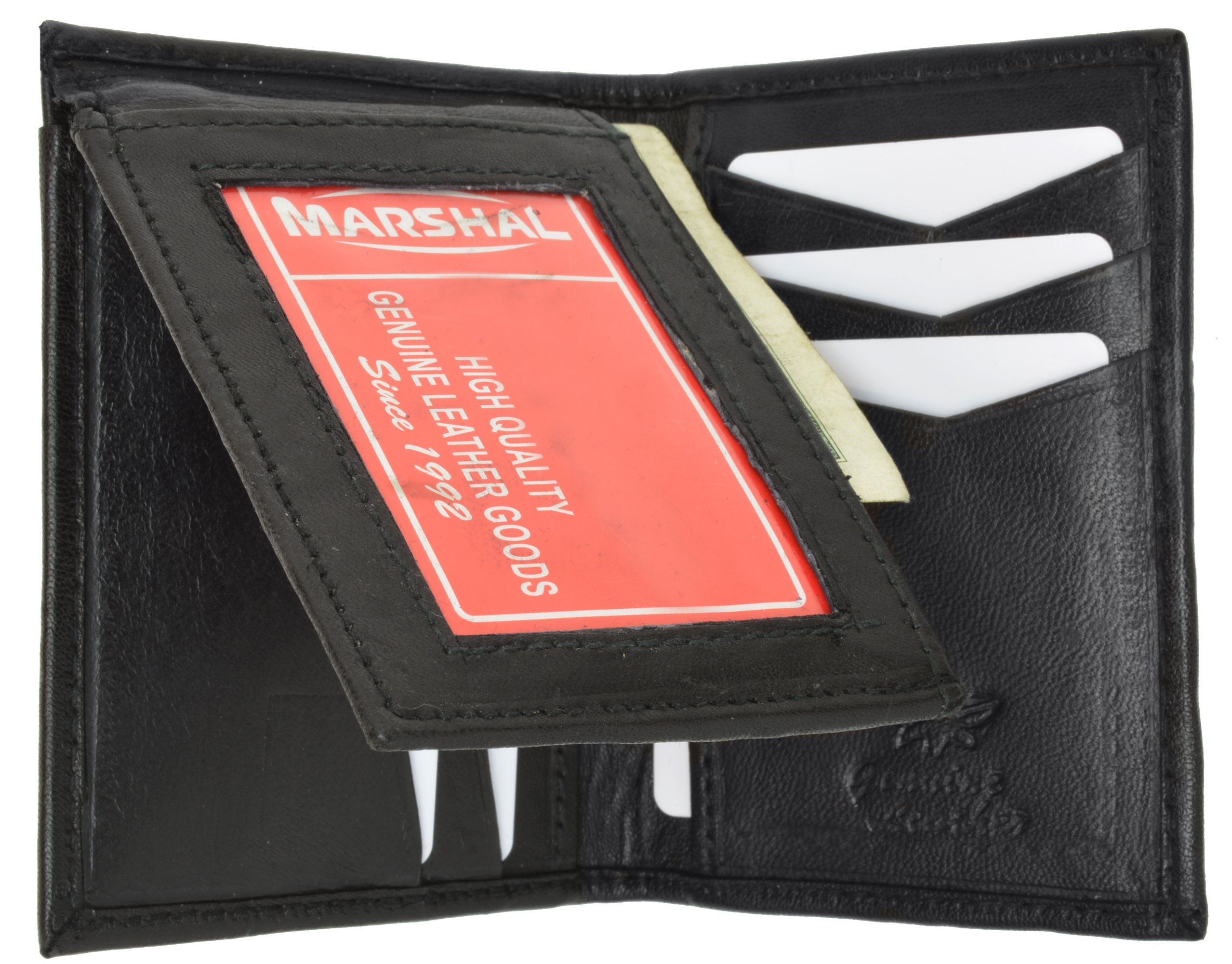 MARSHALL Men's Genuine Black Leather Slim Bifold Wallet with RFID Protection - Premium Lamb Skin Minimalist Wallet for Everyday Carry, Business & Travel