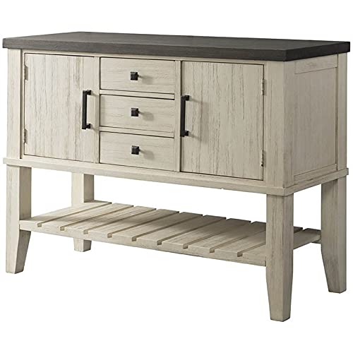 BOWERY HILL 2 Door Transitional Solid Wood Buffet Server in Cocoa and Chalk Finish - Perfect for Dining Room Storage, Kitchen Organization & Living Room Decor