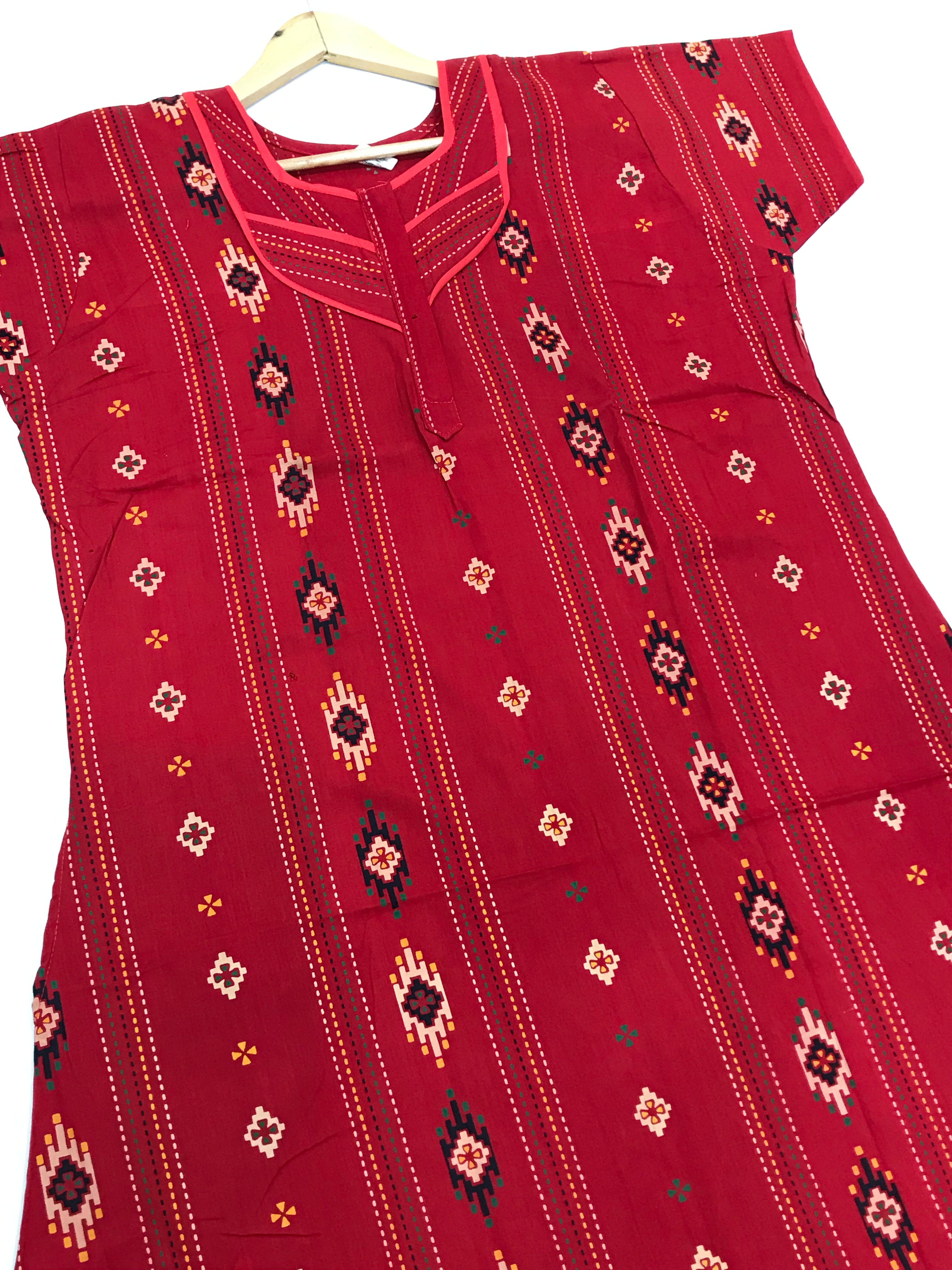 Soft Red Cotton Nightgown for Women - Comfortable Sleepwear for Relaxing at Home or Lounging