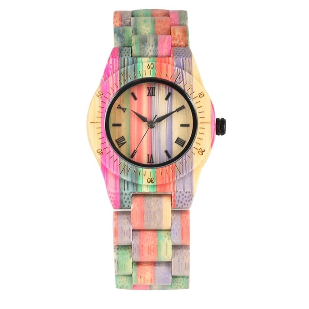UIEMMY Wooden Watch for Men & Women - Handmade Bamboo Quartz Analog Wristwatch with Colorful Wooden Bracelet - Luxury Eco-Friendly Gift for Lovers, Couples & Friends - Perfect for Outdoor Adventures, Casual Wear & Special Occasions