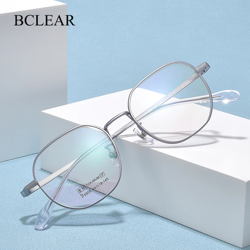Bclear Unisex Full Rim Small Square Polygon Titanium Eyeglasses 6958 - Lightweight Durable Frame for Men & Women - Perfect for Reading, Work, and Everyday Fashion