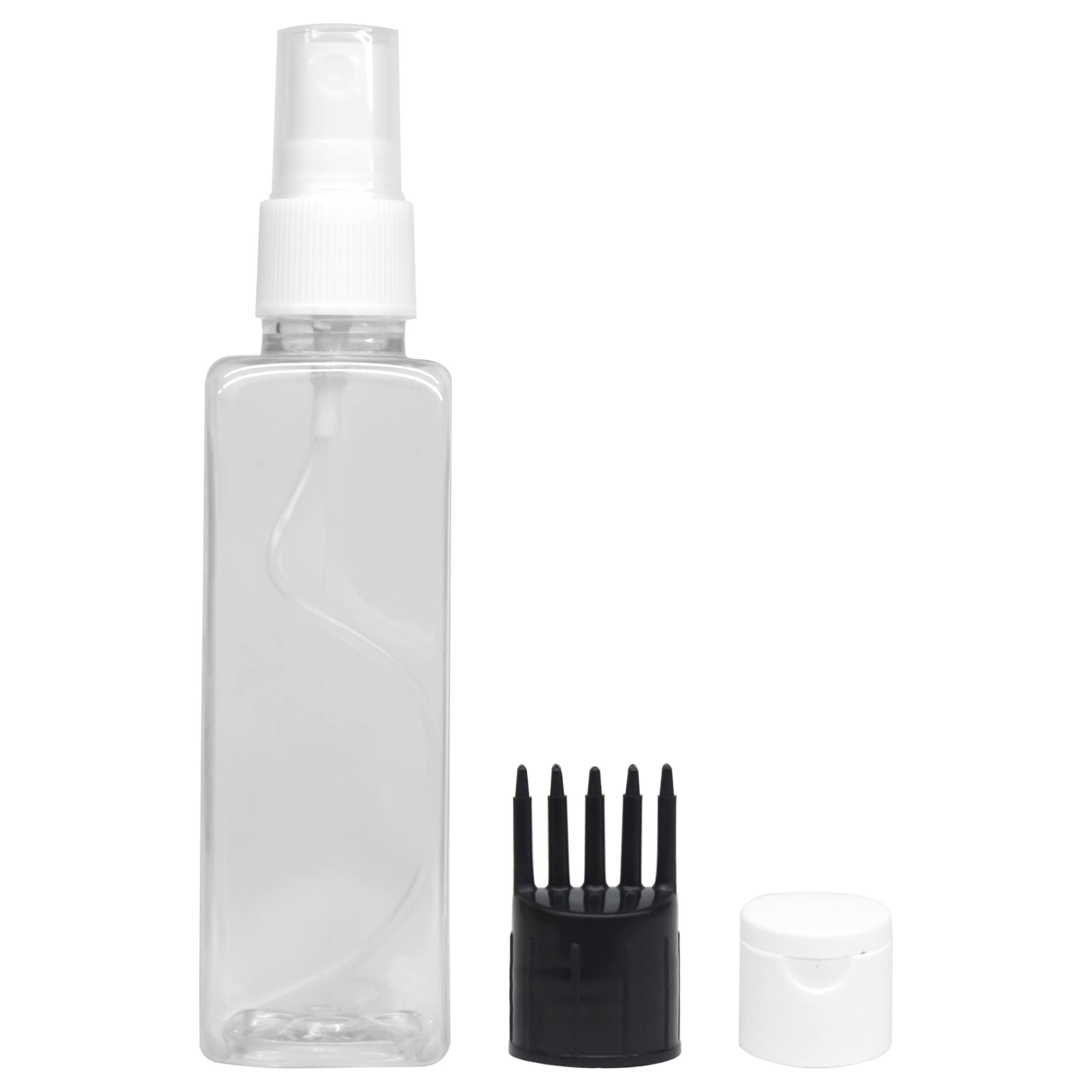 MeeTo 1 Pack Refillable Rectangular Perfume Bottle Set - Includes 1 Spray Atomizer, 1 Root Comb Applicator & Flip Top Cap - Travel-Friendly for Liquids, Shampoo, Body Wash, Lotion & Cream - Perfect for Home, Gym & Travel Essentials
