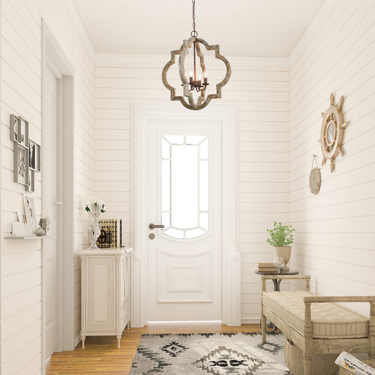 Handmade Large Farmhouse Wood Chandelier - 4-Light Rustic Hanging Fixture for Dining Room, Bedroom, Living Room & Hallway | Perfect for Country Homes, Cabin Decor & Wedding Venues