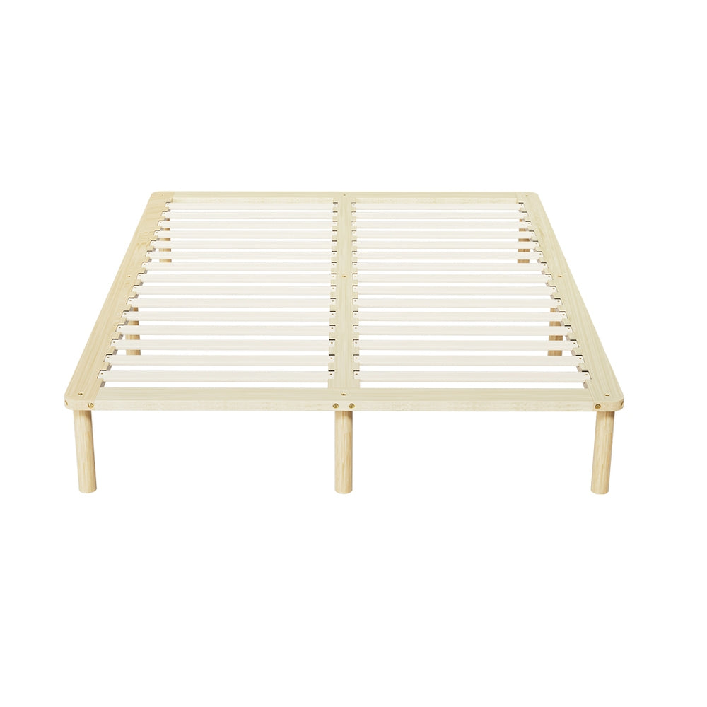 Minimalist Double Wooden Bed Frame - Solid Pine Wood Platform Bed with Headboard - Perfect for Modern Bedrooms, Guest Rooms & Small Spaces