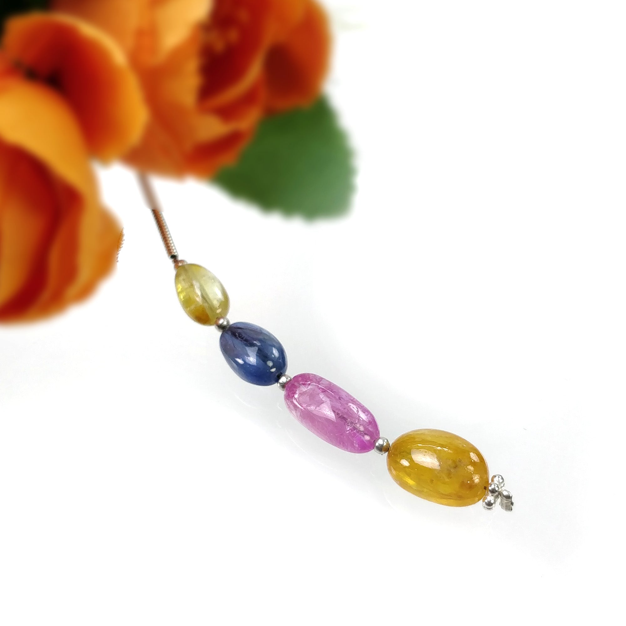 Natural Untreated Burmese Pink Blue & Yellow Sapphire Chrysoberyl Loose Beads - 12.00cts Oval Plain Nuggets (8x5mm to 11x6mm) for Jewelry Making, DIY Crafts & Beading Projects