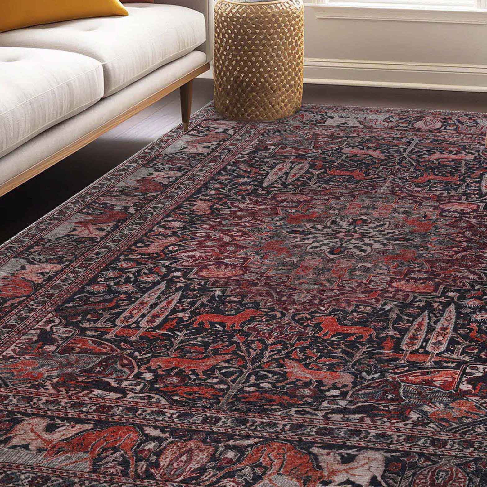 Bohemian Oriental Medallion Wildlife Indoor Area Rug or Runner - Non-Slip, Soft & Durable - Perfect for Living Room, Bedroom, or Hallway Decor