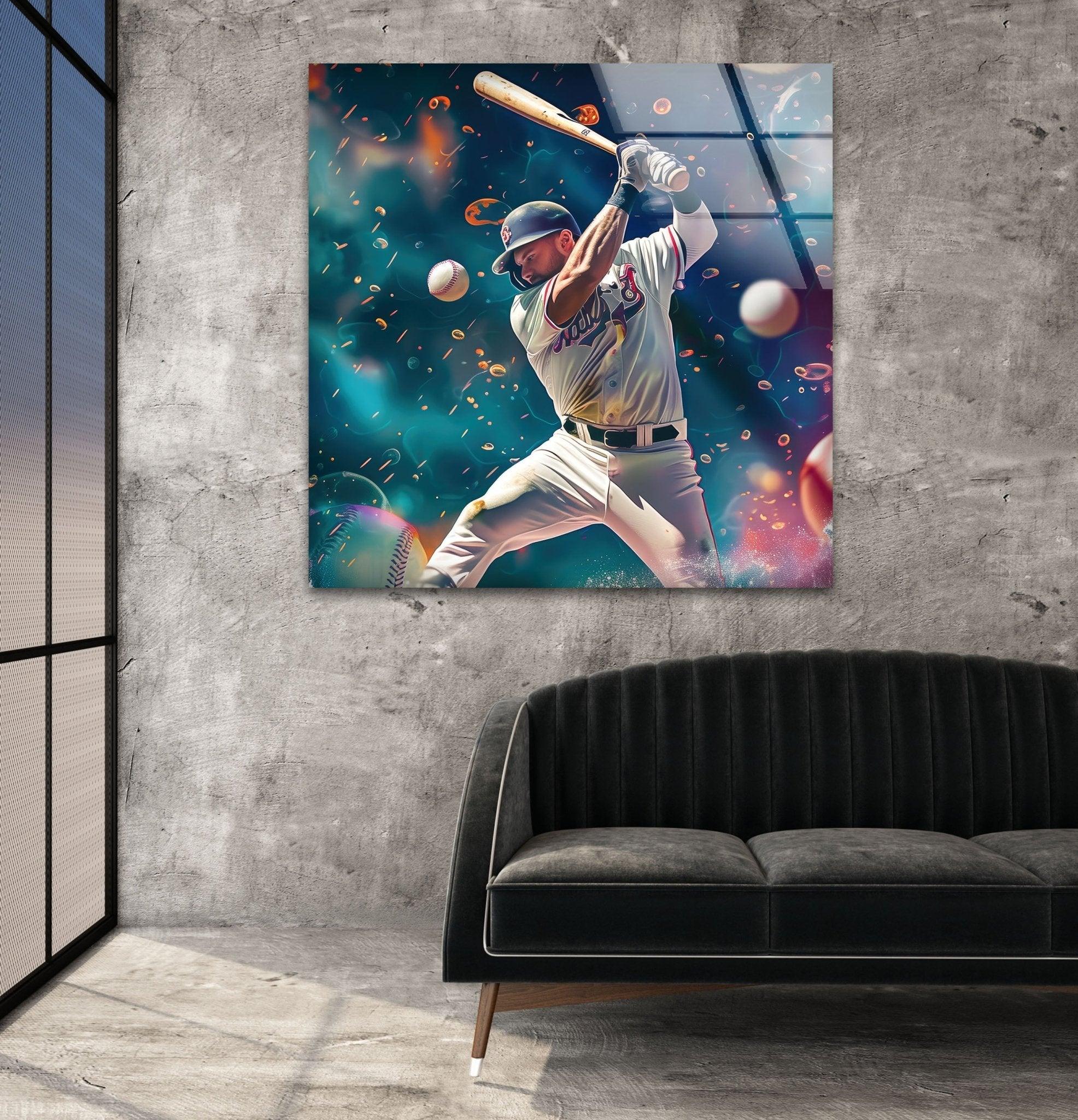 Baseball Player Glass Wall Art - Handmade Sports Decor for Home & Office - Perfect for Man Cave, Game Room, or Sports Bar