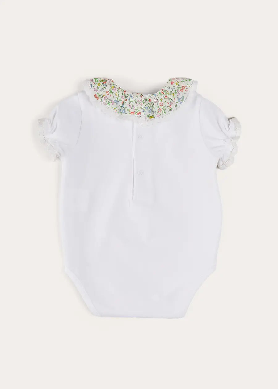 Cordelia Embroidered Double Collar Baby Bodysuit - Pink Liberty Fabric for Girls (1 Month to 3 Years) | Perfect for Special Occasions, Photo Shoots & Everyday Wear