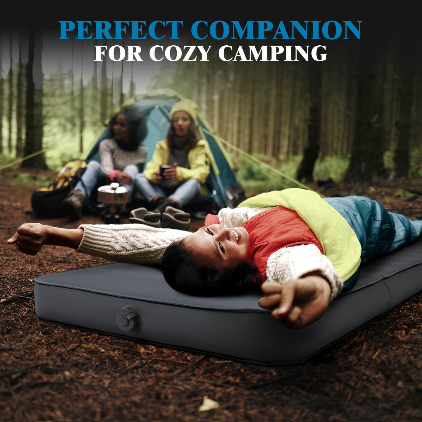 Hikenture 4 Inch Thick Self Inflating Sleeping Pad with 9.5 R Value - Ultra Comfortable Camping Mattress with Pump Sack, Insulated Inflatable Foam Pad for All Seasons | Perfect for Backpacking, Hiking, RV Trips & Outdoor Adventures