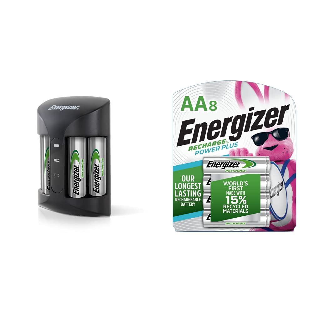 Energizer Rechargeable AA Batteries 8 Pack with Charger - Pre-Charged Double A Power Plus Batteries & AAA/AA Battery Charger Set - Perfect for Cameras, Toys, Flashlights & Electronic Devices