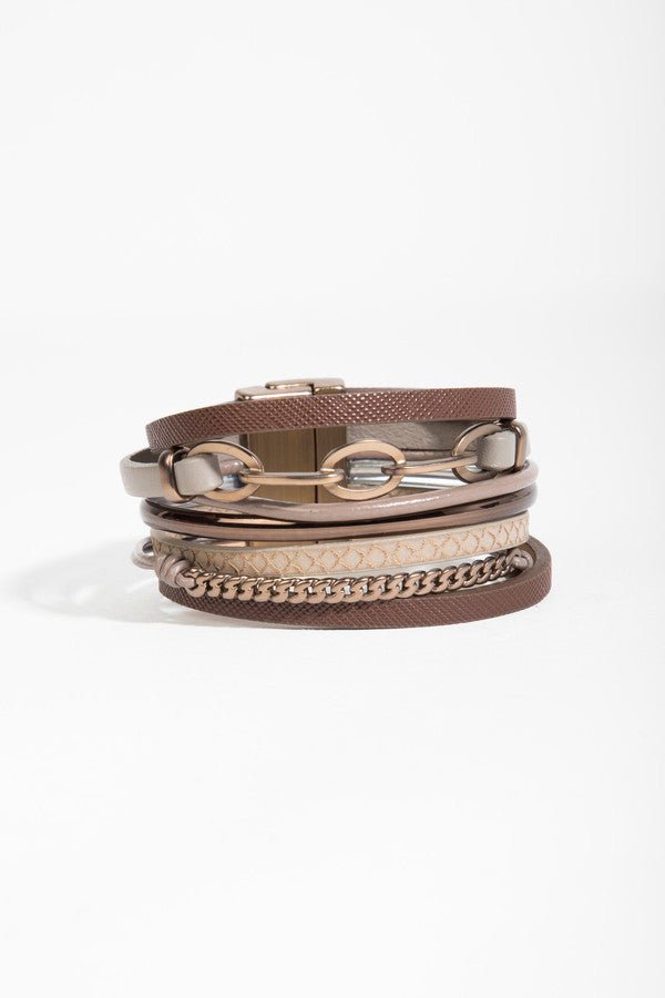 Brink Chain Link Leather Bracelet for Men & Women - Stylish Adjustable Unisex Cuff Bracelet - Perfect for Casual Wear, Gifts & Everyday Fashion Accessories