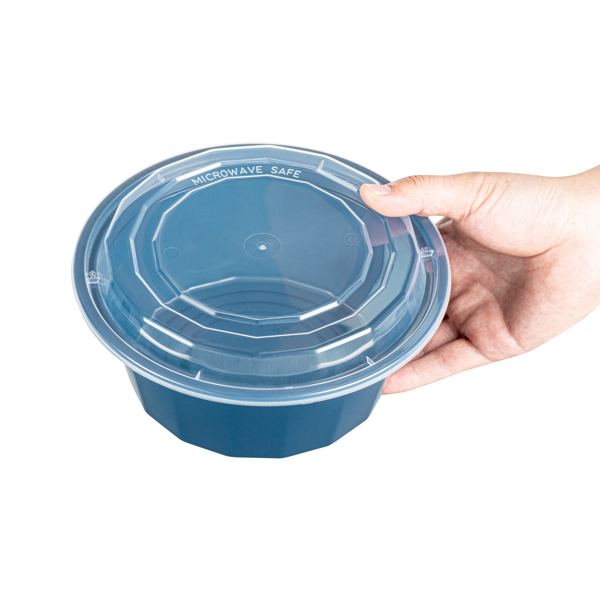 32 oz Round Midnight Blue Plastic Food Storage Containers with Clear Lids - Microwave Safe, BPA Free (100-Pack, 7.25