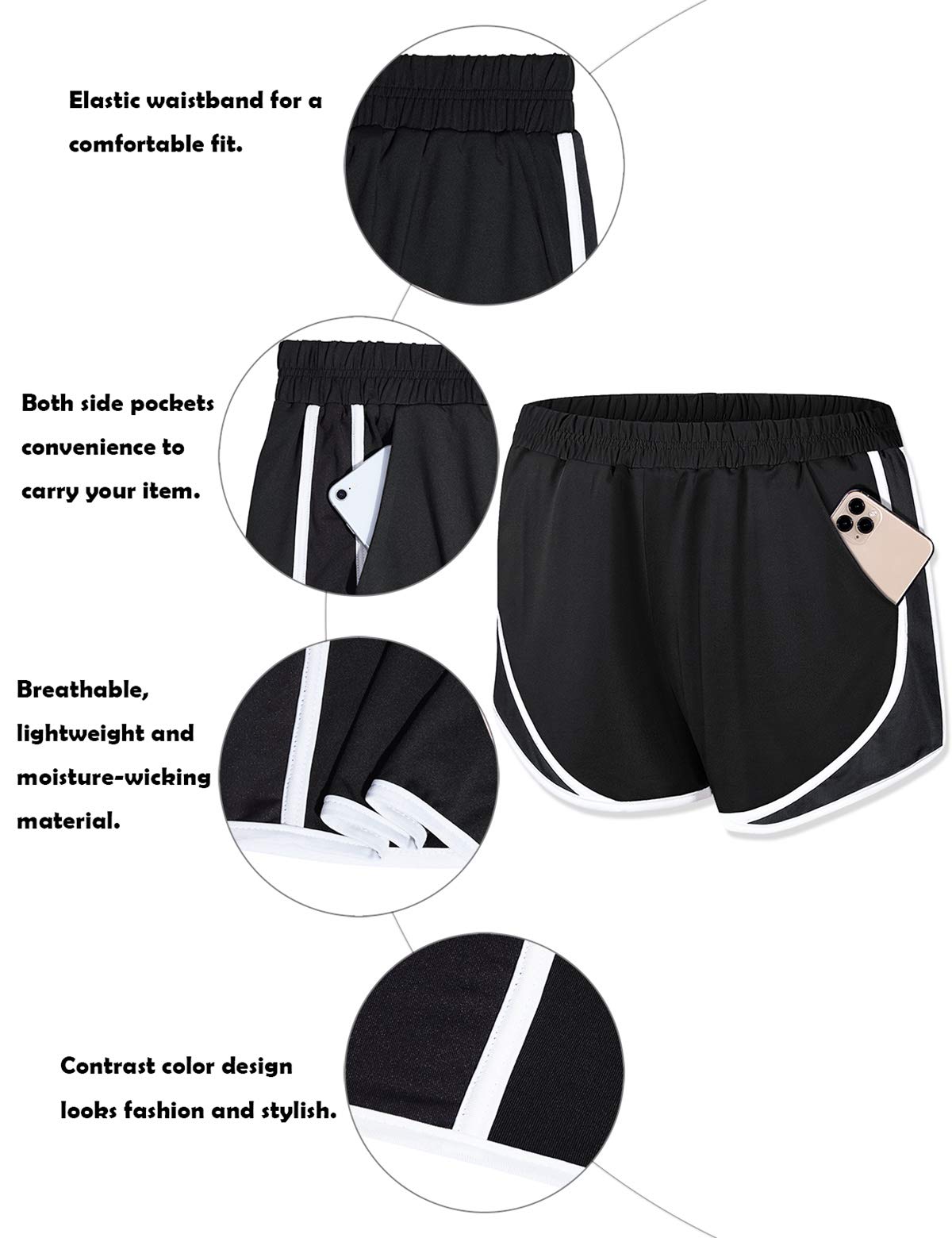 Fulbelle Women's Running Shorts with Pockets - Double Layer Athletic Workout Gym Shorts for Yoga, Jogging & Fitness Training