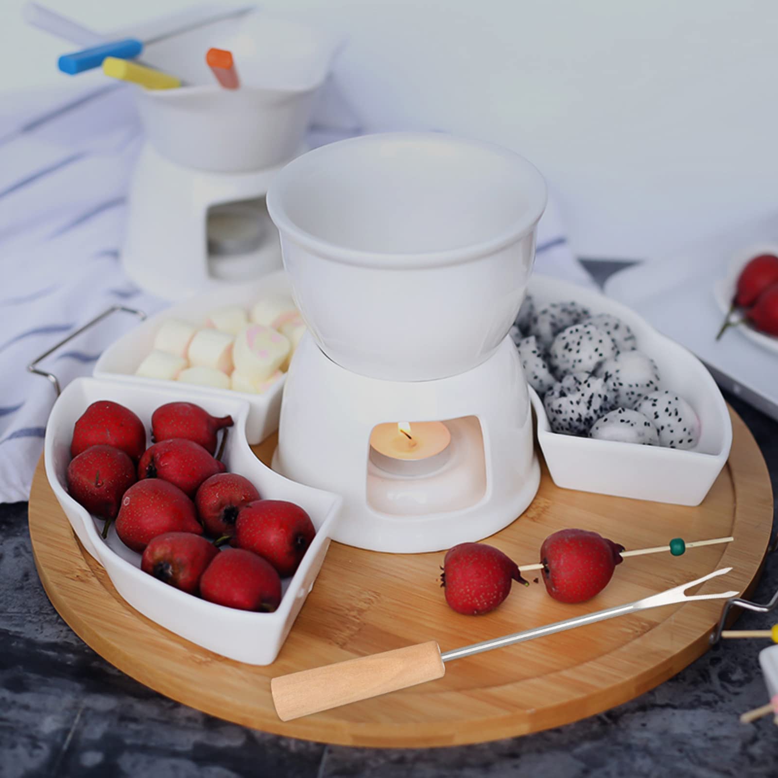 Ceramic Chocolate Fondue Pot Set - Butter Warmer & Cheese Melter for Chocolate, Ice Cream, and Cheese - Perfect for Parties, Desserts, and Family Gatherings