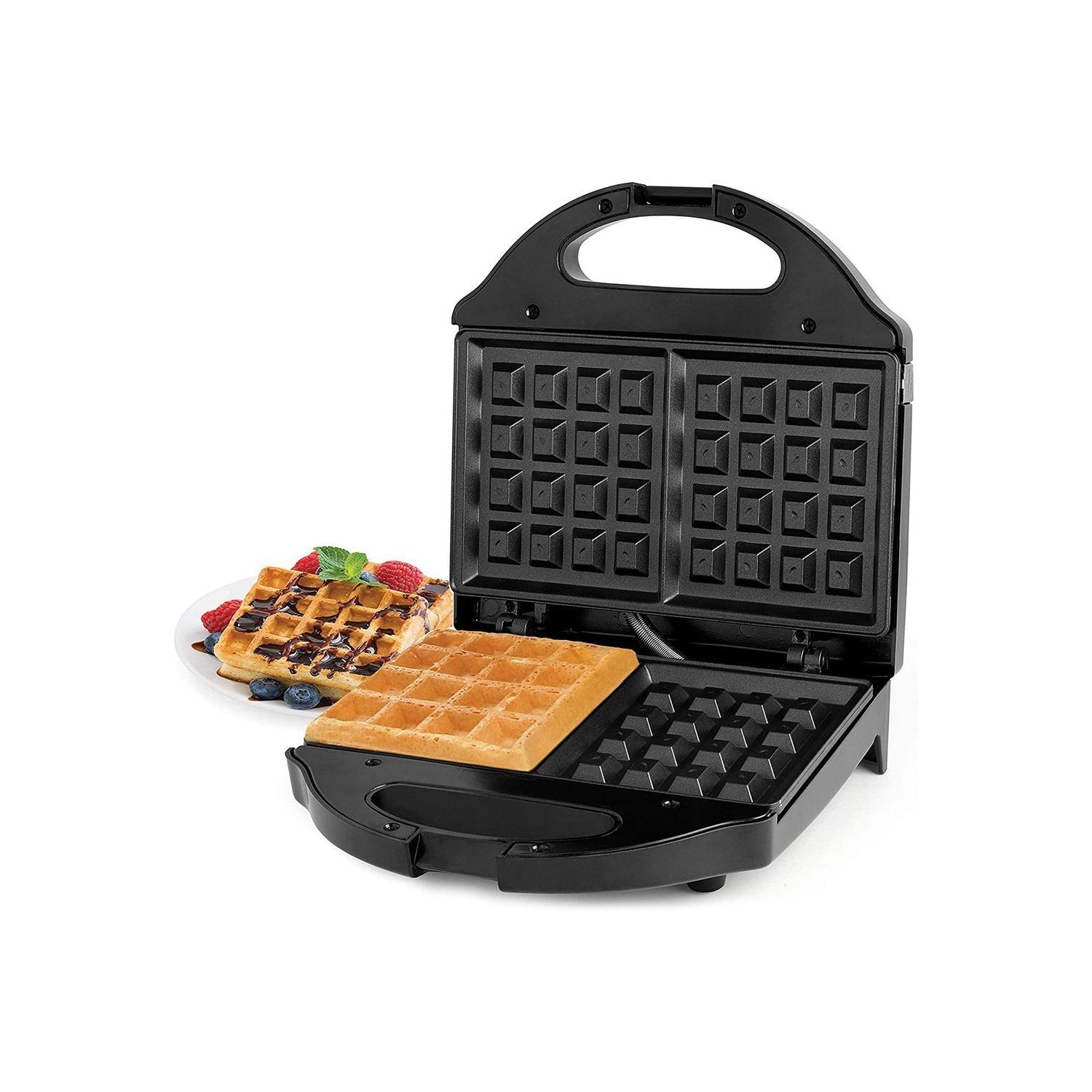 Salton WM1075BK Black Waffle Maker - 2-Slice Non-Stick Electric Waffle Iron for Perfect Homemade Breakfast - Ideal for Pancakes, Belgian Waffles & Quick Family Meals