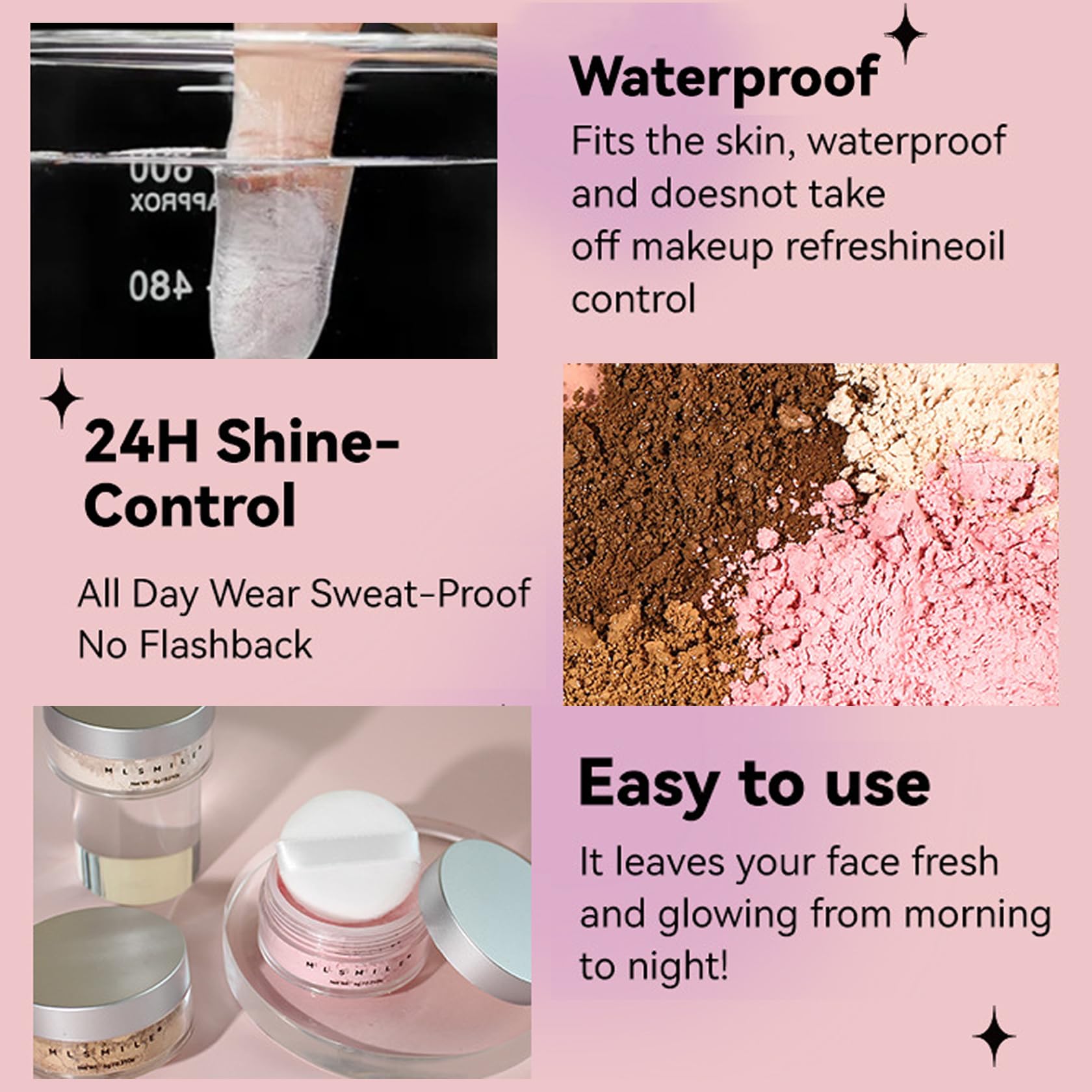 Oil Control Loose Powder Makeup - Pink Translucent Setting Powder with Shimmer, Long Lasting & Lightweight Face Powder for Women | Perfect for Oily Skin, Daily Makeup & Photo Shoots (02 Pink Shimmer)