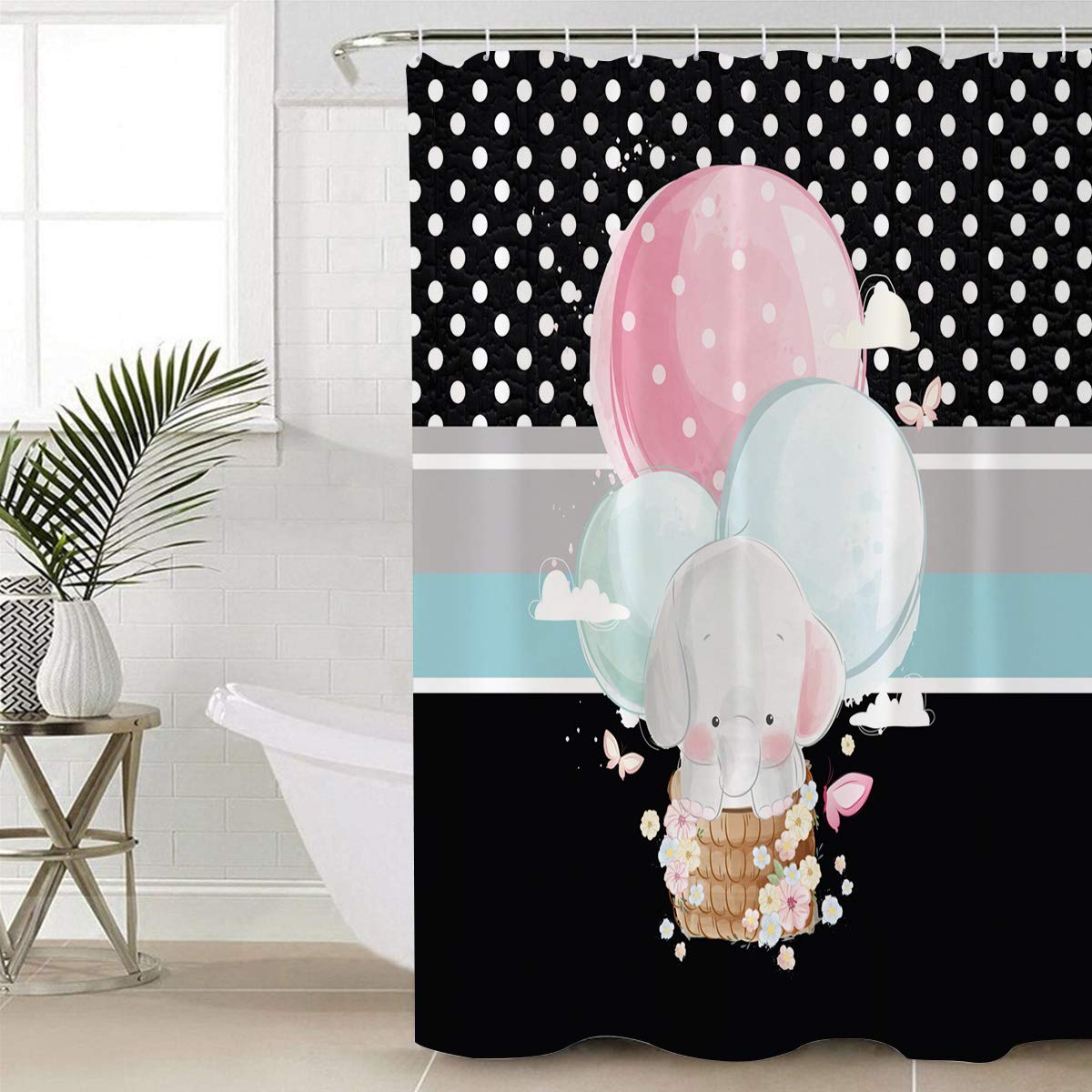 Greday Cartoon Elephant Balloon Basket Shower Curtain Set with Hooks - 72x84 Inch Waterproof Polyester Bathroom Decor for Kids & Adults - Perfect for Bathtub, Guest Bath, and Nursery Decorations
