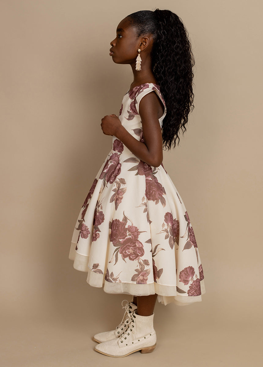 Lezah Women's Large Cream Floral Petticoat Dress - Elegant Vintage Style for Weddings, Parties & Special Occasions