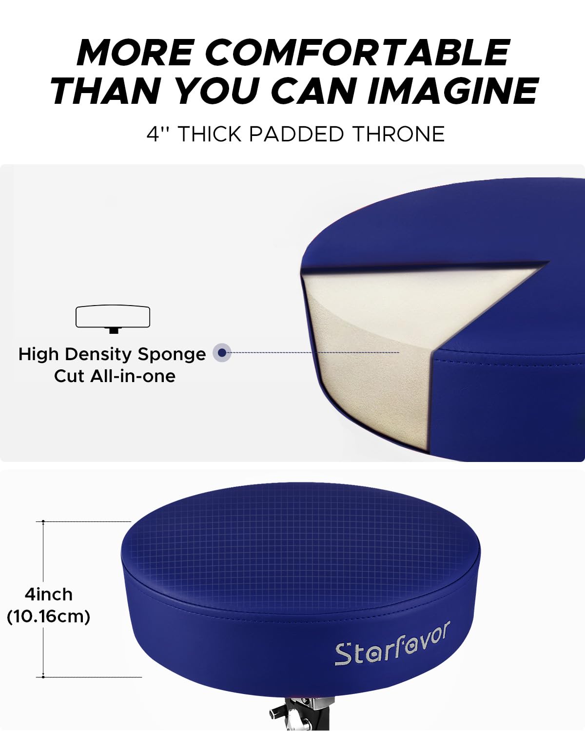 Starfavor Adjustable Drum Throne - Padded Rotatable Drum Stool with Double Braced Anti-Slip Feet - ST-650 Stone (Crimson/Blue) - Perfect for Drummers, Music Practice & Live Performances