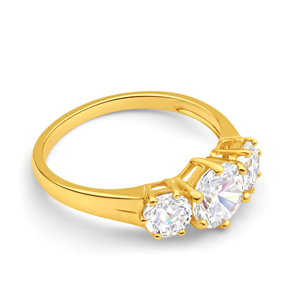 9ct Yellow Gold Cubic Zirconia Trio Ring - Elegant Stackable Jewelry for Women, Perfect for Weddings, Anniversaries & Everyday Wear