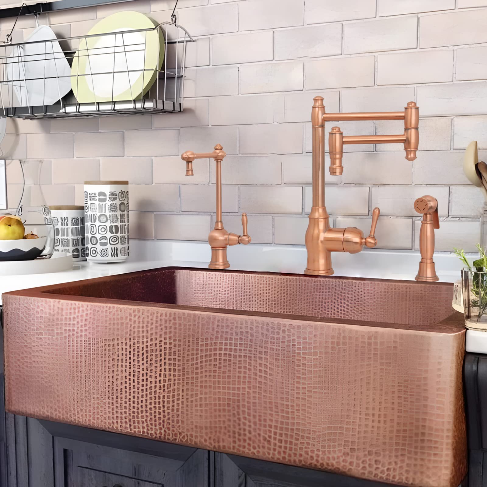 Akicon One-Handle Copper Drinking Water Filter Faucet - Instant Hot Water Dispenser & Filtration System - Premium Copper Construction for Kitchen & Bathroom Use