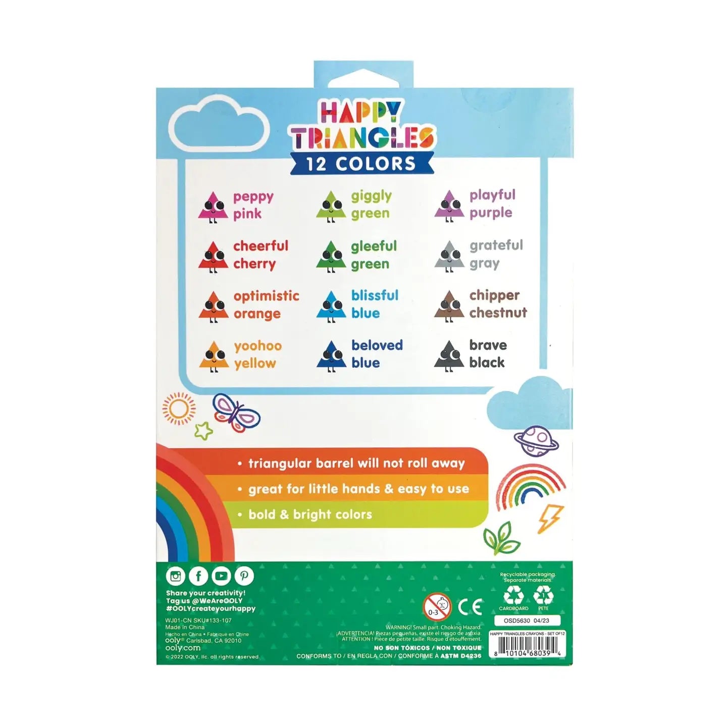 Happy Triangles Jumbo Crayons - Non-Toxic Washable Art Supplies for Kids (Set of 12) - Perfect for Classroom, Preschool & Home Coloring Activities