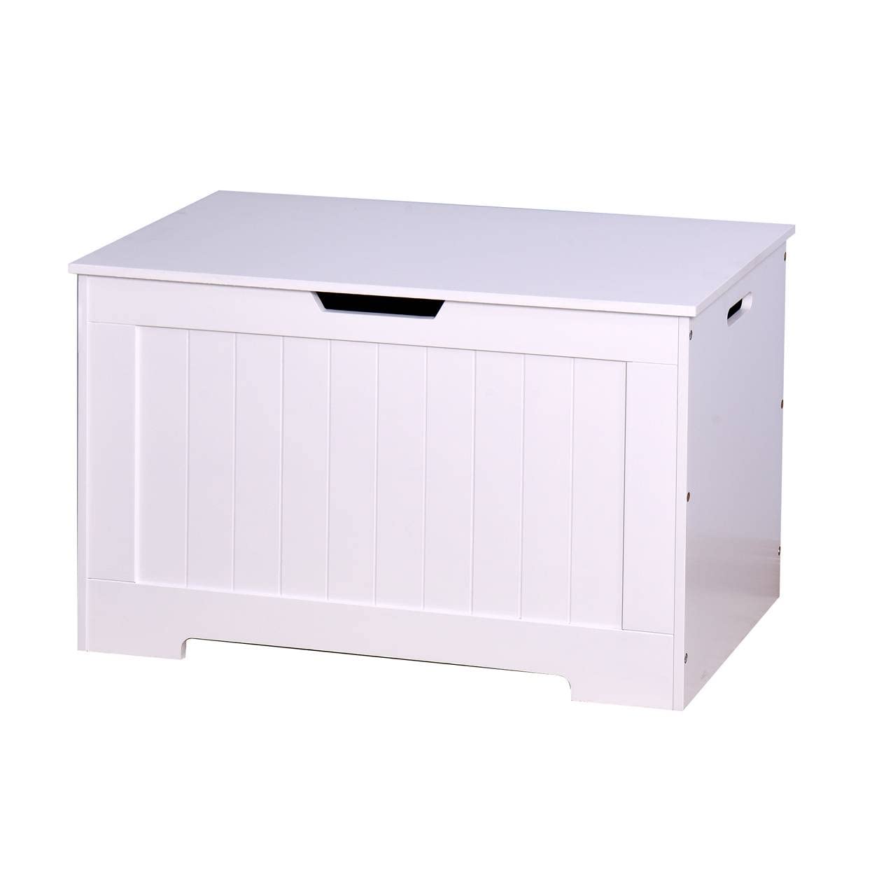 LUCKFULL White Lift Top Entryway Storage Bench with 2 Safety Hinges - Wooden Toy Box & Shoe Storage Organizer (LF-10472BF) - Perfect for Living Room, Bedroom, Nursery & Entryway Organization