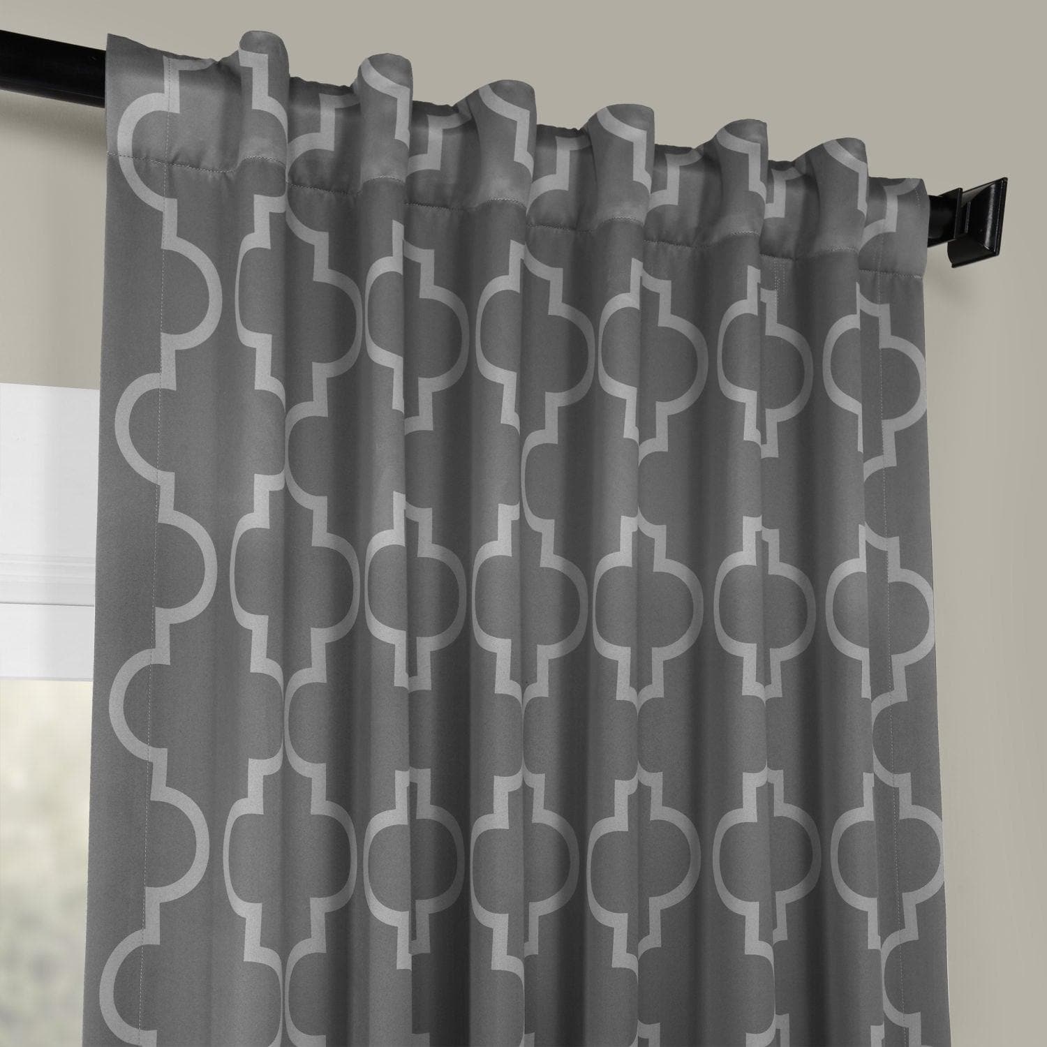 Seville Grey & Silver Geometric Blackout Curtains for Bedroom & Living Room - Modern Window Treatment for Light Blocking & Privacy